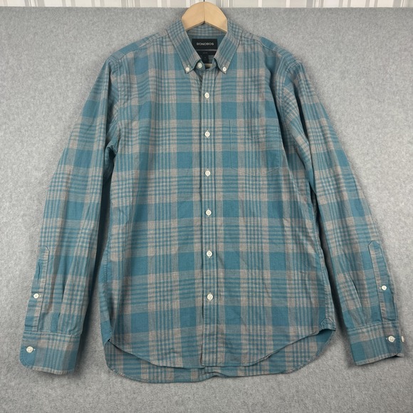 Bonobos Other - Bonobos Dress Shirt Mens Medium Gray Blue Plaid Button Up Long Sleeve Slim Fit